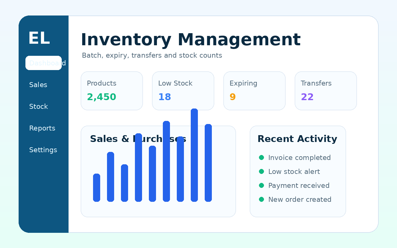 ElegantLedger inventory management screen